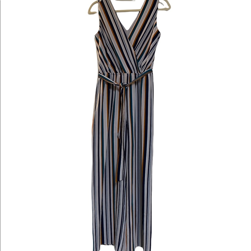 Maurice’s jumpsuit sleeveless pull on belted elastic waist stripes Size Small